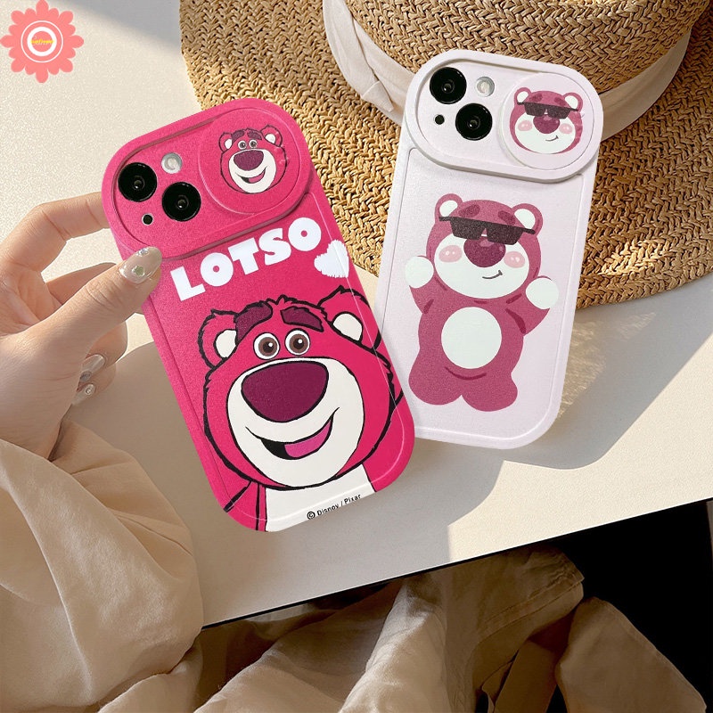 Cartoon Funny Dinosaur Strawberry Bear Lotso Case Compatible for iPhone 7Plus 11 13 12 11 Pro Max XR 8Plus X XS Max Push Pull Window Camera Lens Protector Soft Cover