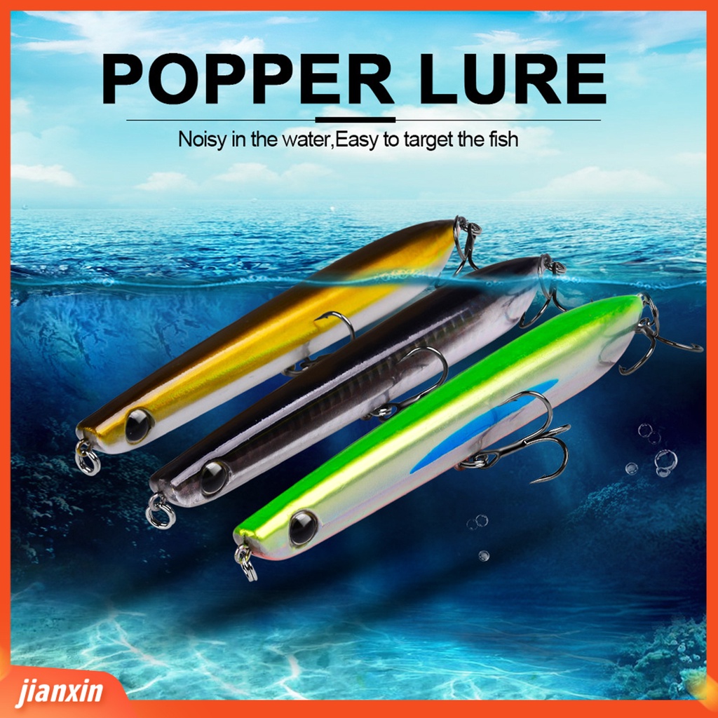 (In Stock) 13cm /16g Barbed Popper Lure 3D Mata Umpan Keras Tajam Dengan Kait Treble Aksesori Memancing