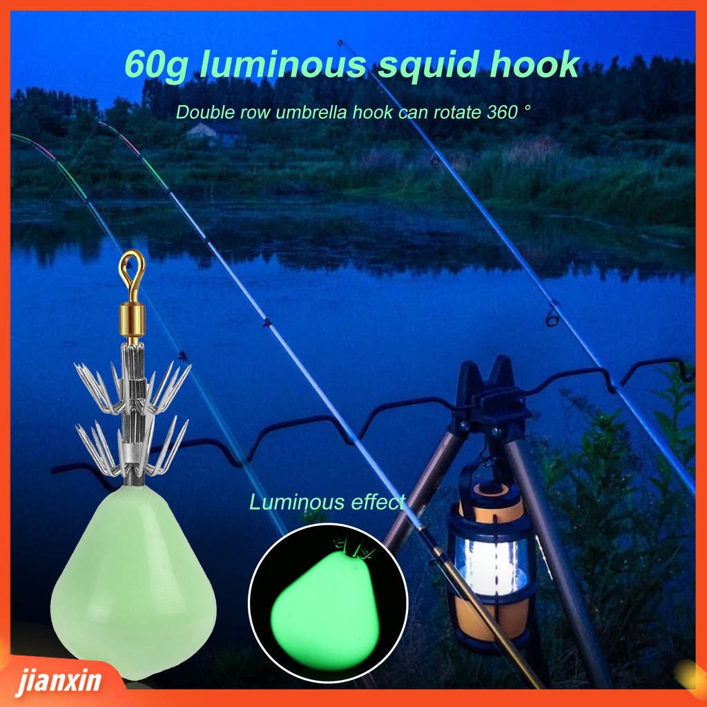 (In Stock) 6cm 60g Squid Jig Hooks Front Swivel Umbrella Hook Fluorescent Cuttlefish Sleeve Fishing Lure Umpan Untuk Cumi