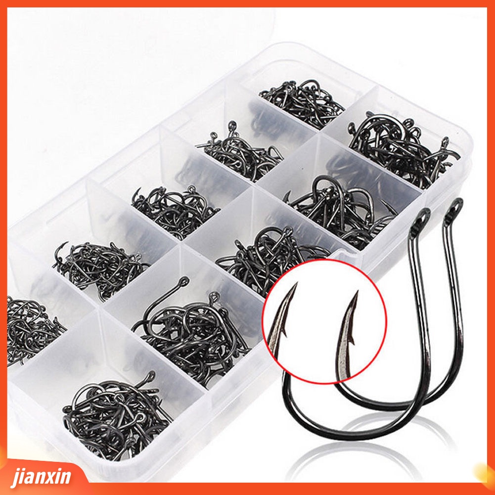 (In Stock) 500pcs 10ukuran Aneka Kait Pancing Bahan Carbon Steel Tajam Dengan Tackle Box