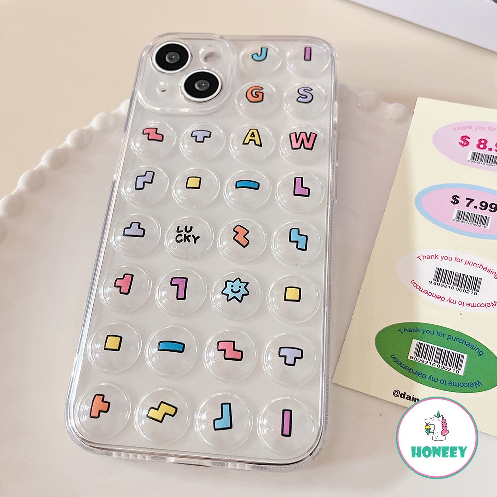 IPHONE Korea Lucu 3D Block Clear Silicon Phone Case Untuk Iphone14 13 12 11 Pro Max7 8 Plus XS XR Gelembung Jari Game Perlindungan Cover