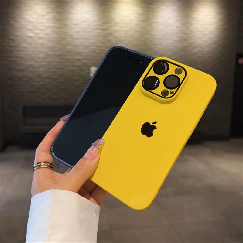 Dengan logo case iPhone 14 Pro Max Dengan Kamera Perlindungan Lensa case Iphone12 13 Pro Max14 Plus case Mewah shockproof Kulit Merasa Perlindungan hard case