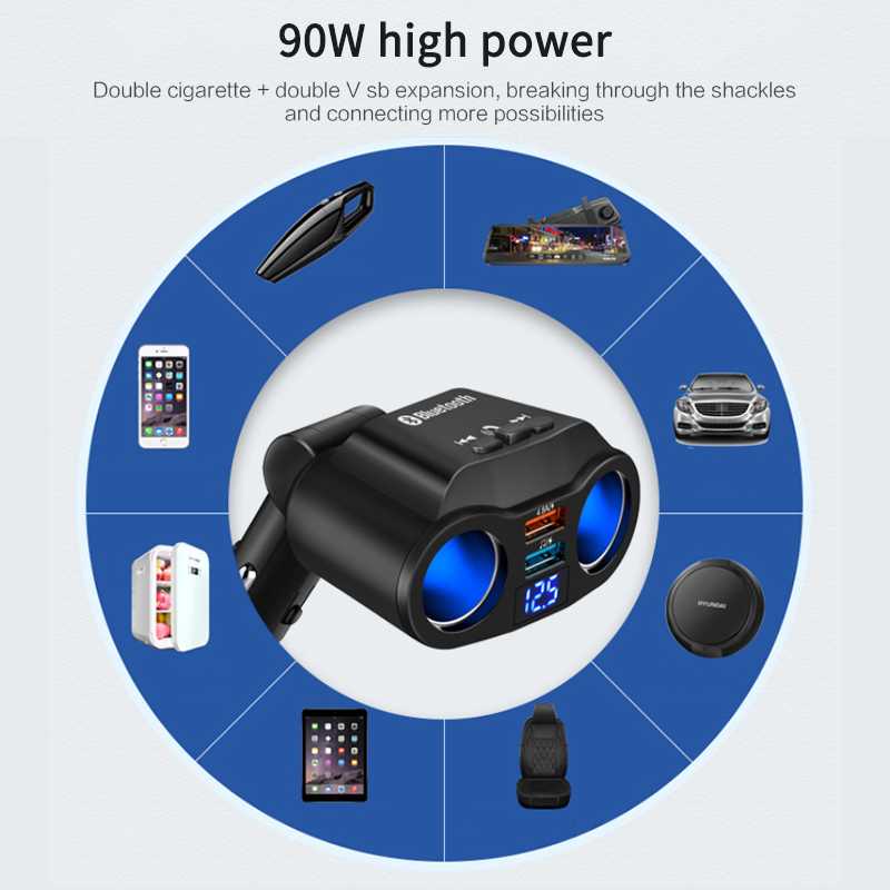 Charger Mobil Bluetooth LED Display 2 Port Cigarette Plug 90W BURNHILDA