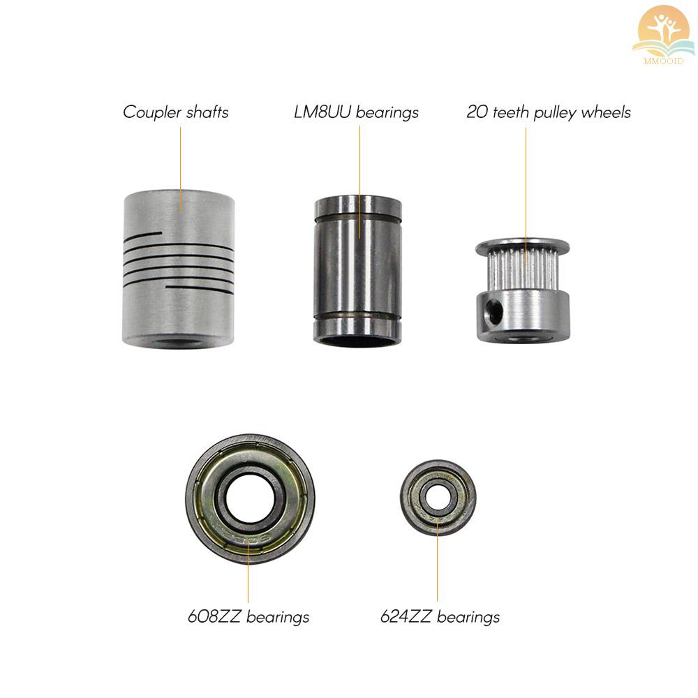 In Stock 3D Printer Parts Kit Gerak Linier LM8UU 608ZZ 624ZZ Bantalan Coupler Shaft 20gigi Roda Katrol 2M GT2 Ikat Pinggang