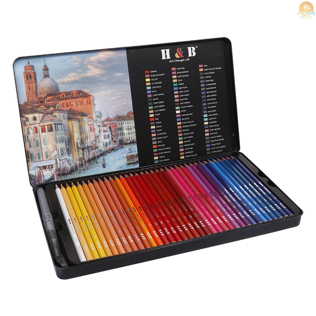 In Stock H&amp;B 72profesional Pensil Pewarna Air Seni Kit Set Pensil Berwarna Larut Air Dengan 1 * Fountain Pen/ 1 * Pengasah Pensil Untuk Siswa Anak-Anak Dekorasi Pesta Rumah DIY
