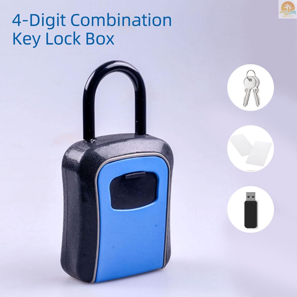 In Stock Kotak Kunci Penyimpanan Dengan Penutup Debu Paduan Aluminium Kombinasi 4 Digit Padlock Case Lockbox Key Safe Box Portable Storage for House Key ID Card U Disk