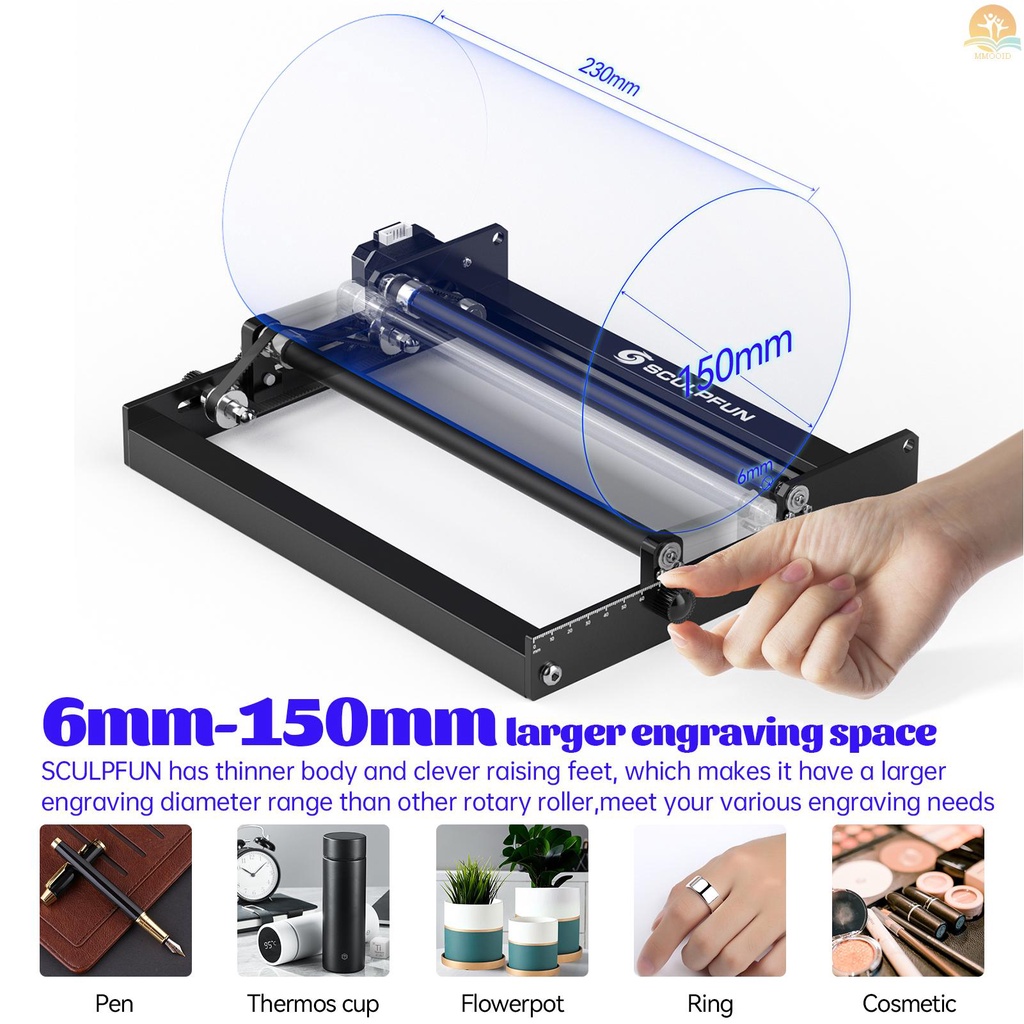 In Stock SCULPFUN Laser Rotary Roller Laser Engraver Y-axis Rotary Roller360° Berputar Untuk Diameter Grafir 6-150mm Berbeda Untuk Kaleng Benda Silinder Grafir Laser