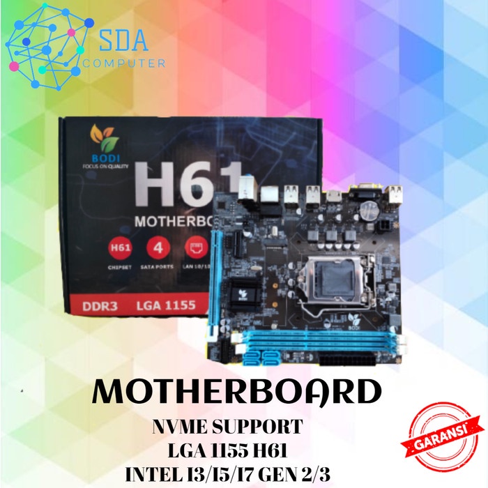 MOBO FREE PROSESOR MAINBOARD H61 SOCKET LGA 1155 - DUALCORE