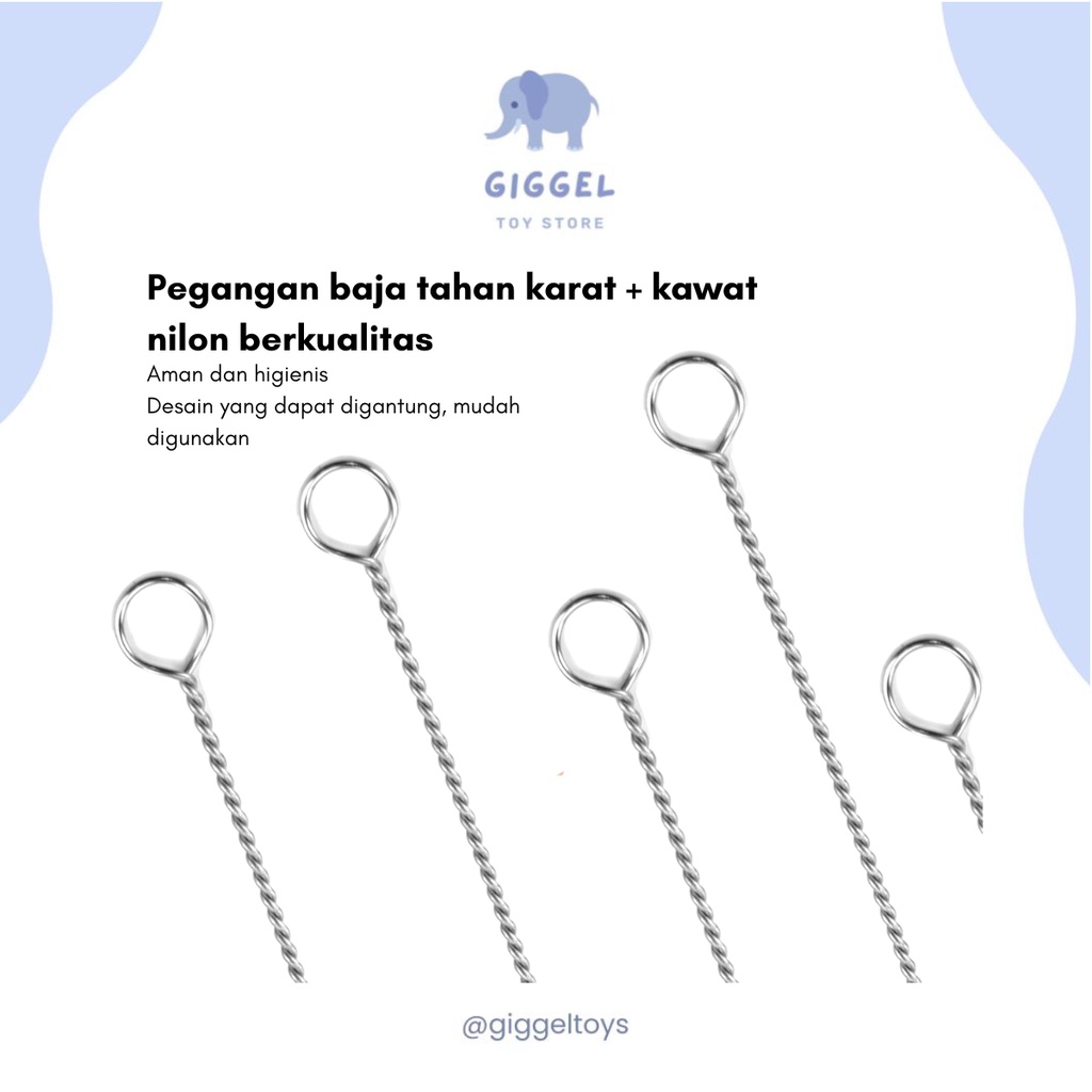 [ Giggel ] Sikat Pembersih Sedotan Sikat Sedotan Stainless Brush Straw /  Brush Straw Kawat Bengkok Lurus Panjang /  Sikat Sedotan Kecil Sikat Dot Bayi New Born