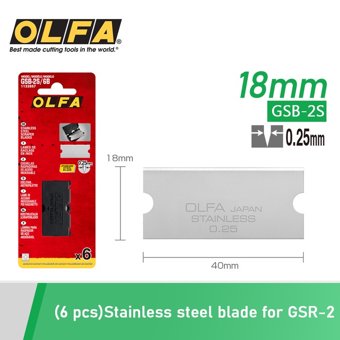 

OLFA GSB-2S/6B Refill Scraper (6pc/pack) Stainless Steel Blade for GSR-2