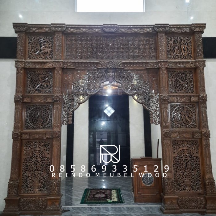 mihrab masjid kayu jati ukiran gebyok model terbaru 07-RMW