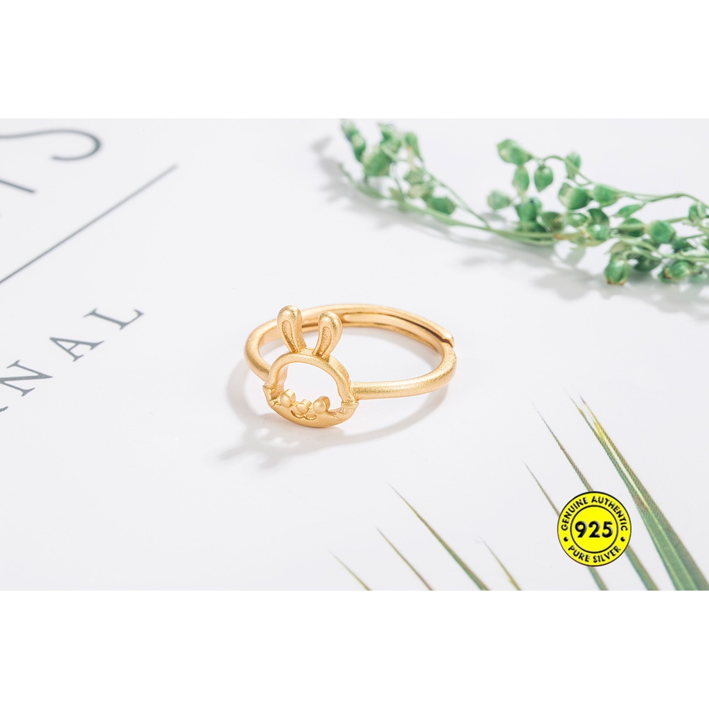 Cincin Kelinci Buram Emas 18K Cincin Terbuka Simple Lucu U1524