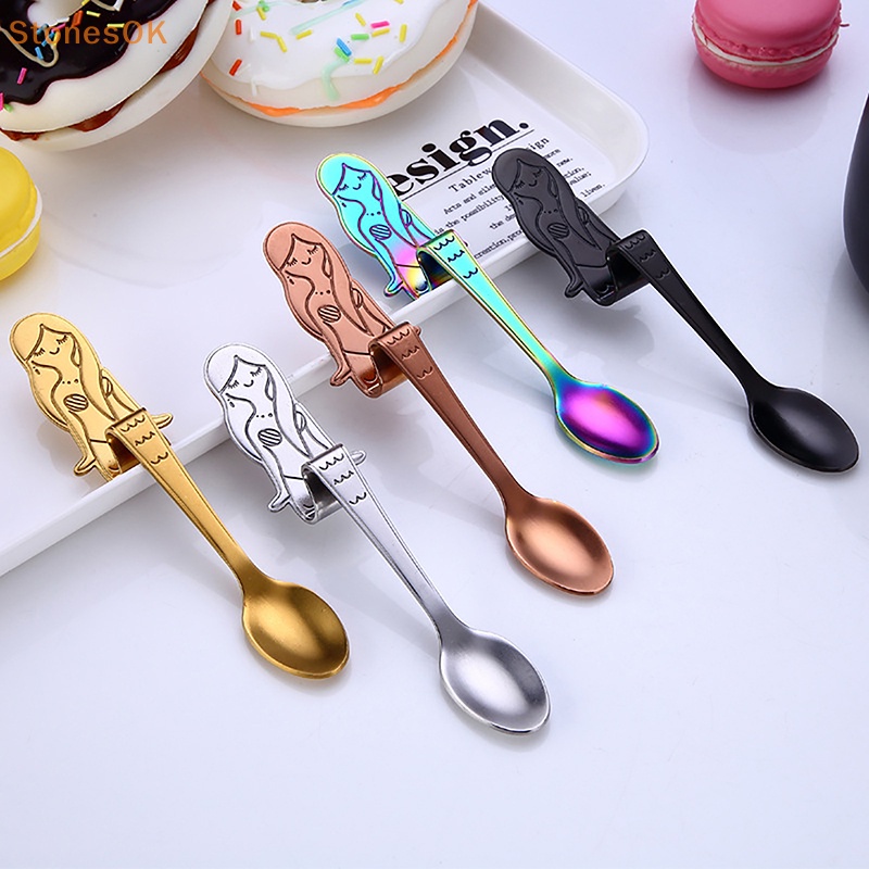 Stones 1Pc Sendok Kopi Mermaid Scoop304Stainless Steel Hanging Coffee Spoon Sendok Teh Gula Es Krim Tea Spoon Alat Dapur ID