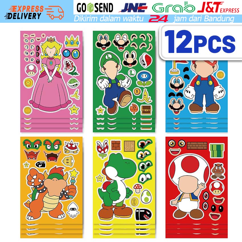 

12Pcs Karakter Kartun Super Bros Mario Stiker Diy