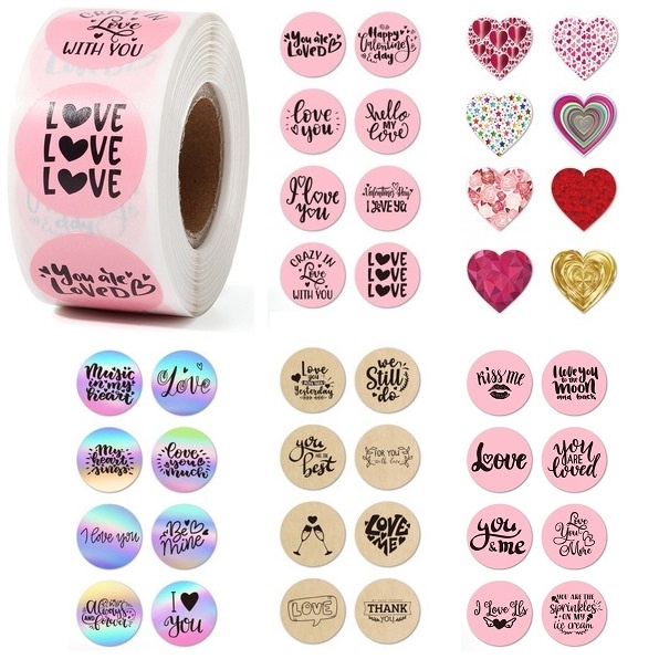 

Stiker Sticker Roll 500pcs Love Label Bulat Bahan Kertas Chromo Vinyl GoK-ST0411
