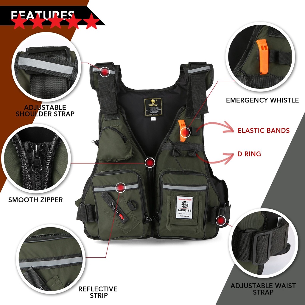 Rompi Pelampung Life Jacket Memancing Pancing Fishing Lure Pocket Slot Buoyant Vest Tempat Ikan Tas 