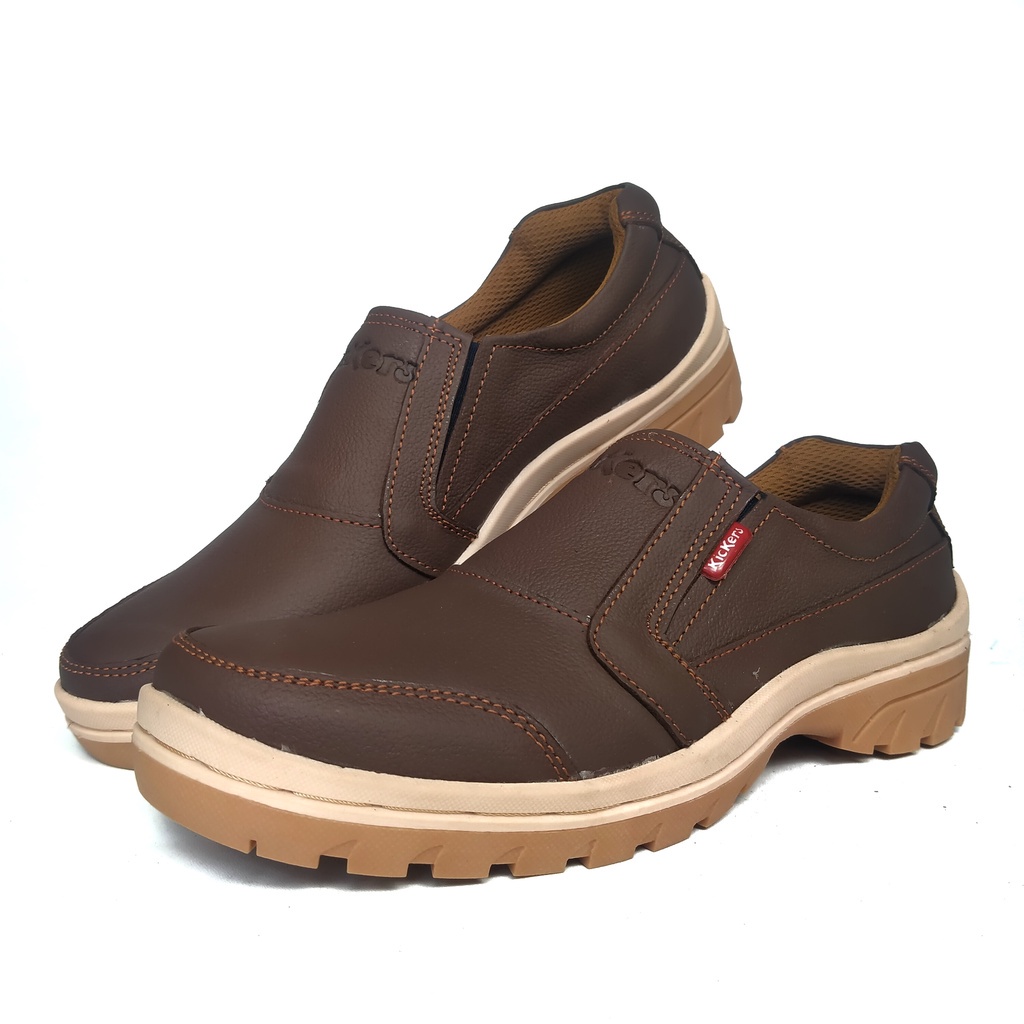 ING Sepatu Kickers / Sepatu Slip On Selop Cowok Laki-laki Bahan Kulit 100% Sol Karet Murah dan Elega