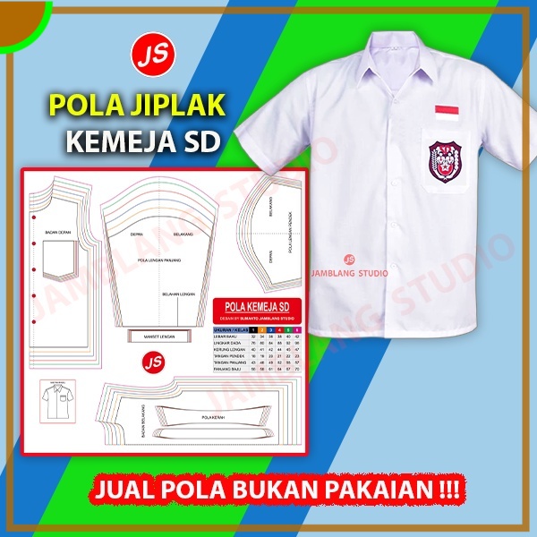 Pola Jiplak Kemeja SD Lengan Panjang + Lengan Pendek | Aneka Pola
