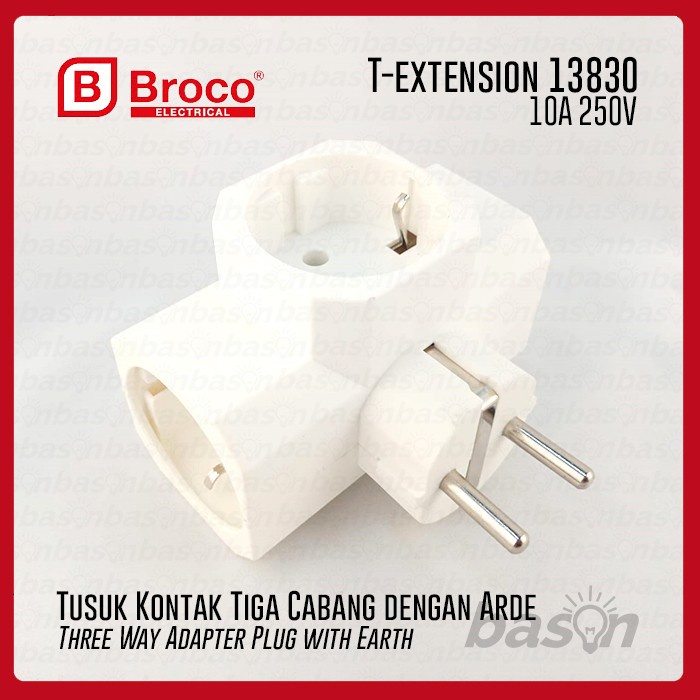 EYC BROCO 13830 STD 3-Way Adapter Plug 16A 250V White - Steker T Arde