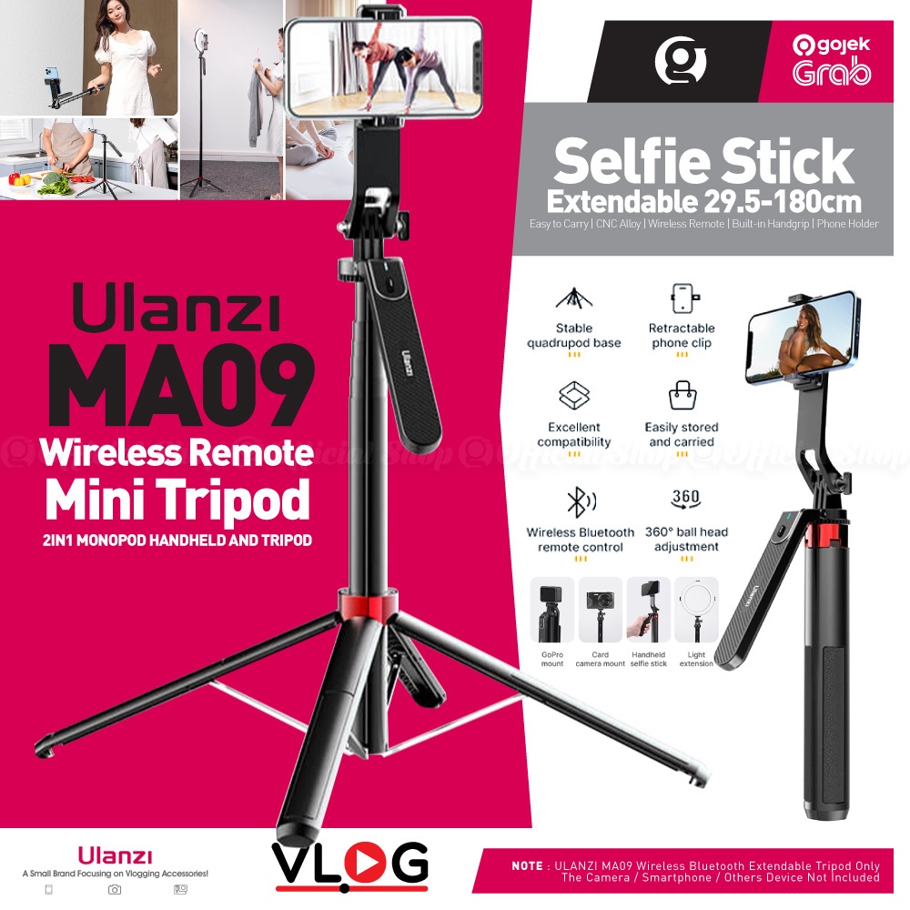 ULANZI MA09 Selfie Stick Bluetooth Wireless for Vlog Video Smartphone HP Action Camera with Tripod d