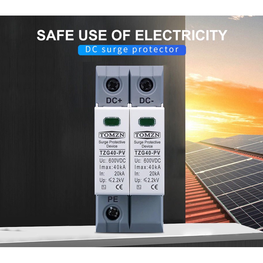 MCB anti petir panel surya DC SPD 600V 20KA~40KA Surge Protector