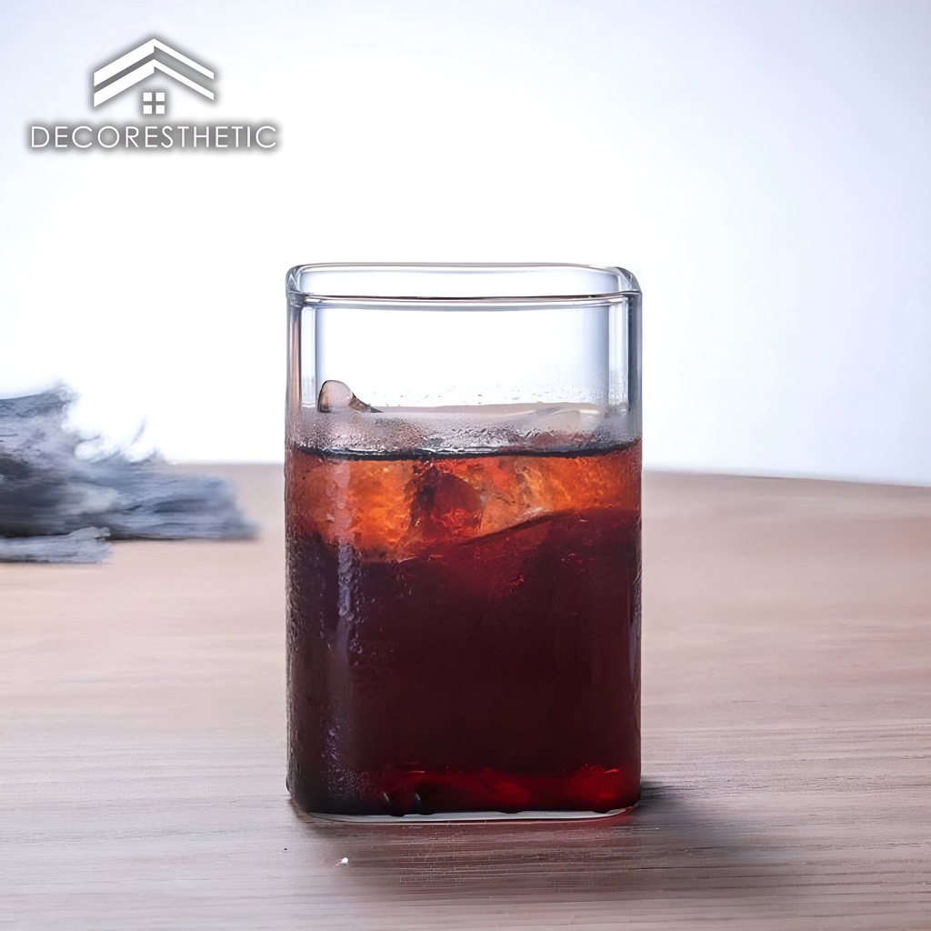 Gelas Cafe Kaca Kotak Aesthetic Unik Glass Mug Coffe Tea Kopi Teh