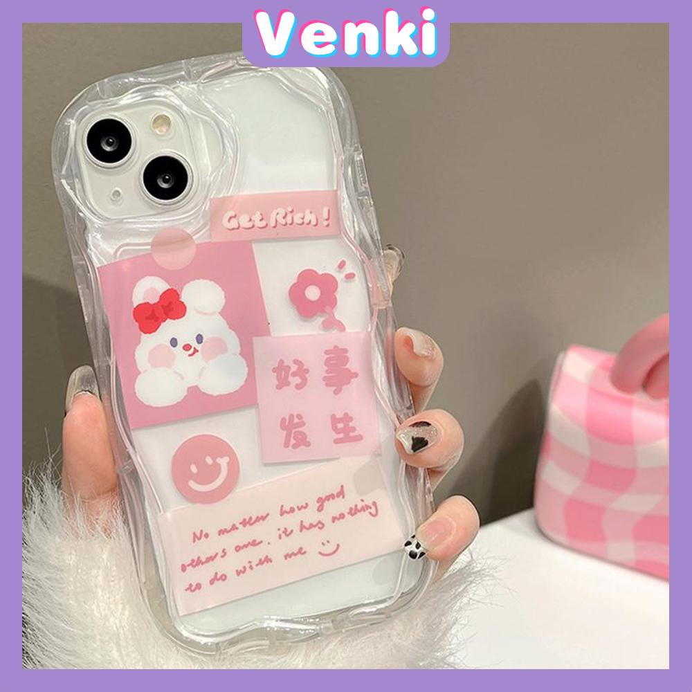 Case iPhone 11 Pro Max TPU Soft Clear Pink Curved Wave Case Cute Cartoon Rabbit Camera Protection Shockproof For iPhone 14 13 12 11 Plus Pro Max 7 Plus X XR