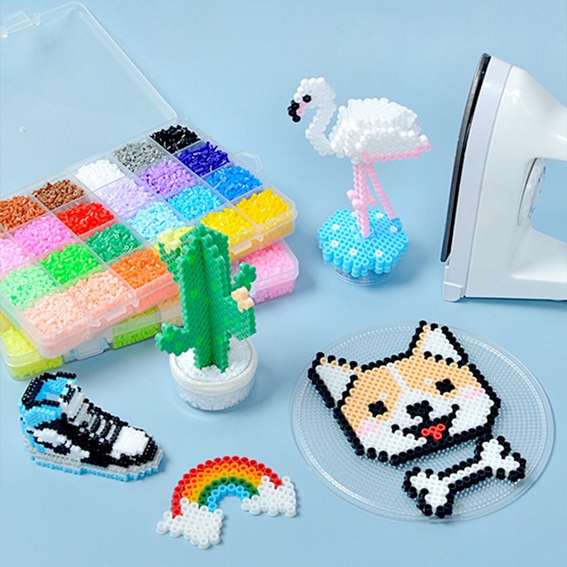 Kit manik-manik sekering mainan pendidikan 24 warna eksklusif manik-manik Perler 1350 untuk membuat seni piksel kreatif hadiah DIY terbaik untuk anak-anak