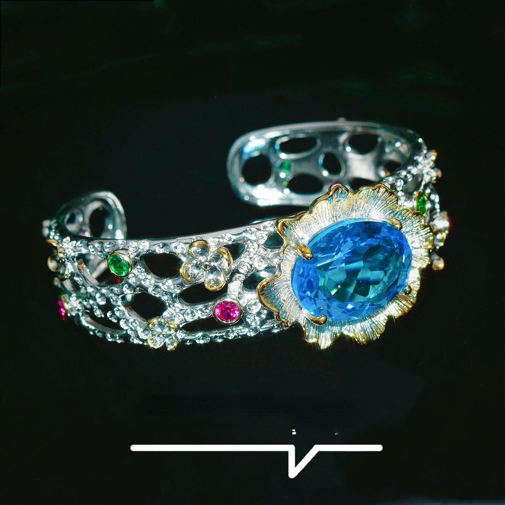 Goldkingdom Aksesoris Perhiasan Fashion Ready Stock Kerajinan Italia Vintage Renda Biru Berlian Kalung Set Aquamarine Cincin Stud Anting Gelang Liontin Wanita