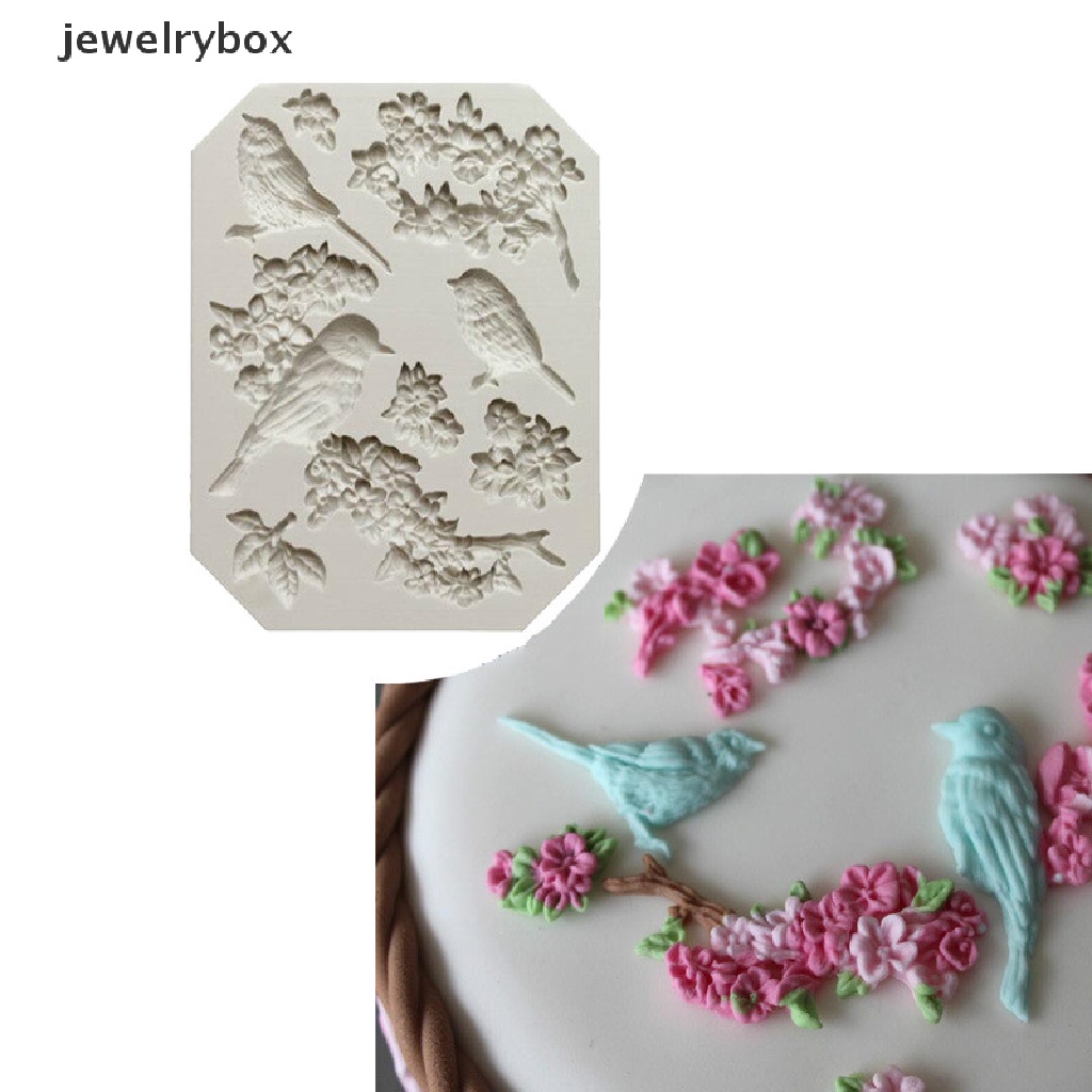 [jewelrybox] Cetakan Fondant Silikon Burung Dan Bunga Alat Dekor Kue Cetakan Gumpaste Coklat Butik