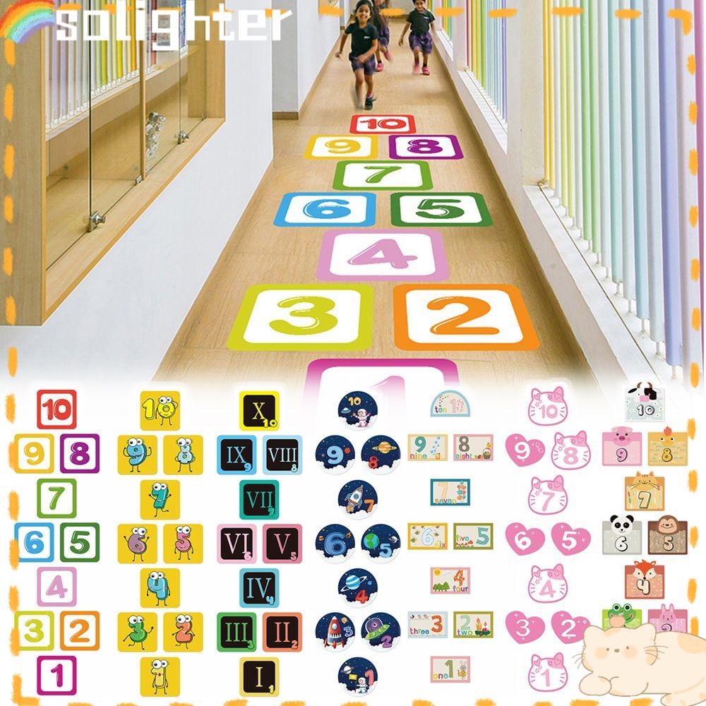 Solighter Hopscotch Game Removable Dekorasi Rumah Nursery Decals Kartun Angka Grids