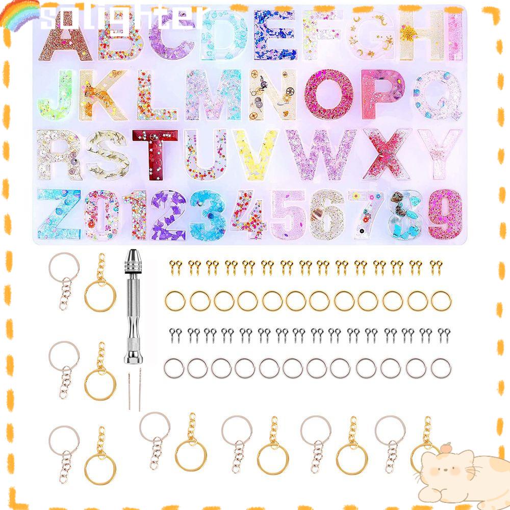 Solighter Letter Alphabet Mold Kit Dilengkapi Dengan Bor Paku Gantungan Kunci Kerajinan Pola Epoxy Die Resin Casting Set