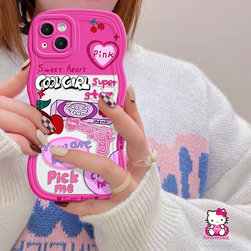 IPHONE Casing Love Heart Gradasi Pink Cherry Manis Kompatibel Untuk Iphone7 6s 6 8 Plus 13 11 14 12 Pro Max XS X XR Max14 Plus SE 2020 Fashion Lembut Tpu Penutup Tepi Bergelombang