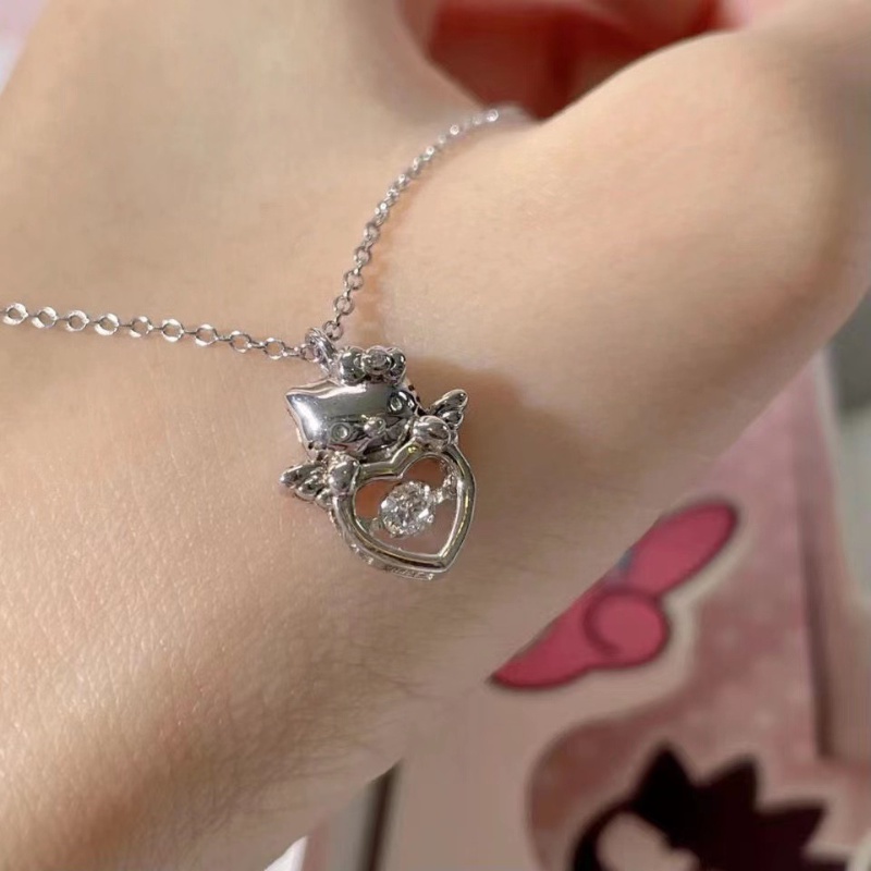 Korea Indah Hello Kitty Wanita Kalung Temperamen Cinta Romantis Zirkon Liontin Kalung Untuk Wanita Hadiah Hari Valentine