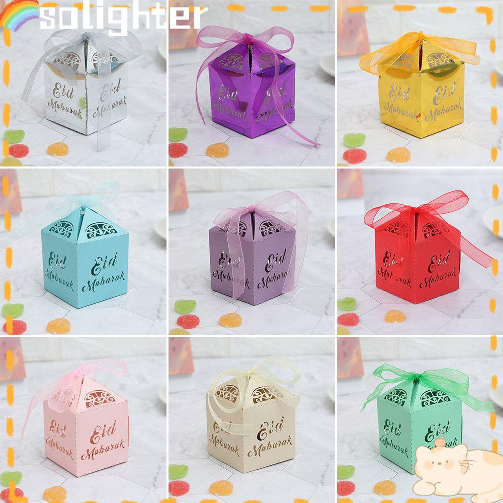 Solighter 10/20/50pcs Eid Mubarak New Laser Cut Dekorasi Ramadhan Gift Box