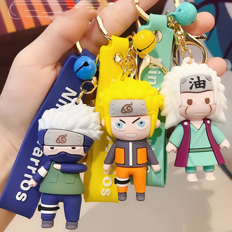 Fashion Anime Naruto Gantungan Kunci PVC Kartun Sasuke Uzumaki Kakashi Action Figure Liontin