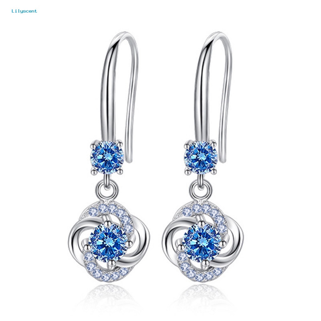 Lilyscent Wanita Berlian Imitasi Cubic Zirconia Rumbai Four-leaf Clover Hook Earrings Perhiasan