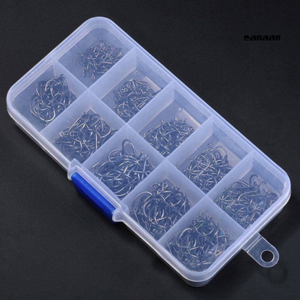 Cnn-500 Pcs 10ukuran Aneka Kait Pancing Bahan Carbon Steel Tajam Dengan Tackle Box