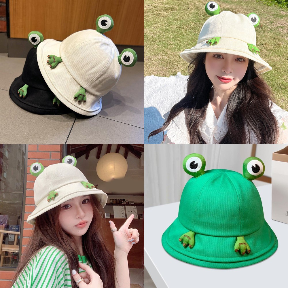 Topi Nelayan Kodok Lucu Wanita Perempuan Kartun Lucu Topi Musim Panas Outdoor Tabir Surya Bucket Hat