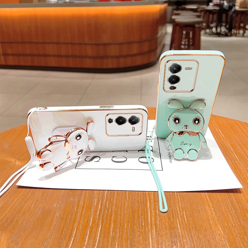 Andyh Case Ponsel Untuk Vivo S15 Pro 5G V25 Pro 5G Kartun Lucu Kelinci Kecil Tepi Lurus Lembut Shell Mengirim lanyard Silikon