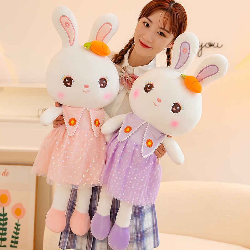 40/65cm Sweetheart Rabbit Plush Toy Little White Rabbit Bantal Tidur Kain Boneka Gadis Lucu