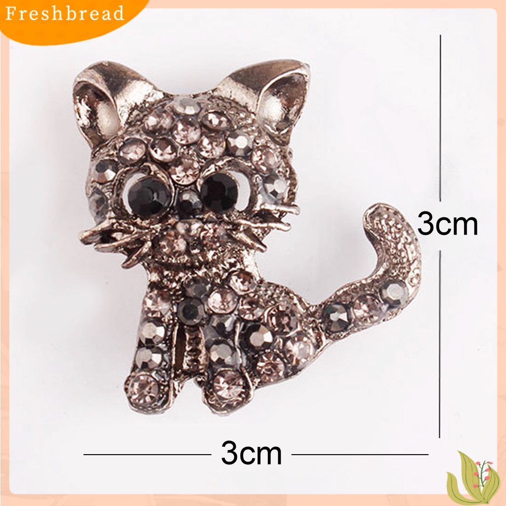 < Freshbread > Lucu Mini Wanita Bentuk Kucing Berlian Imitasi Bros Pin Up Perhiasan Setelan Klip Aksesori