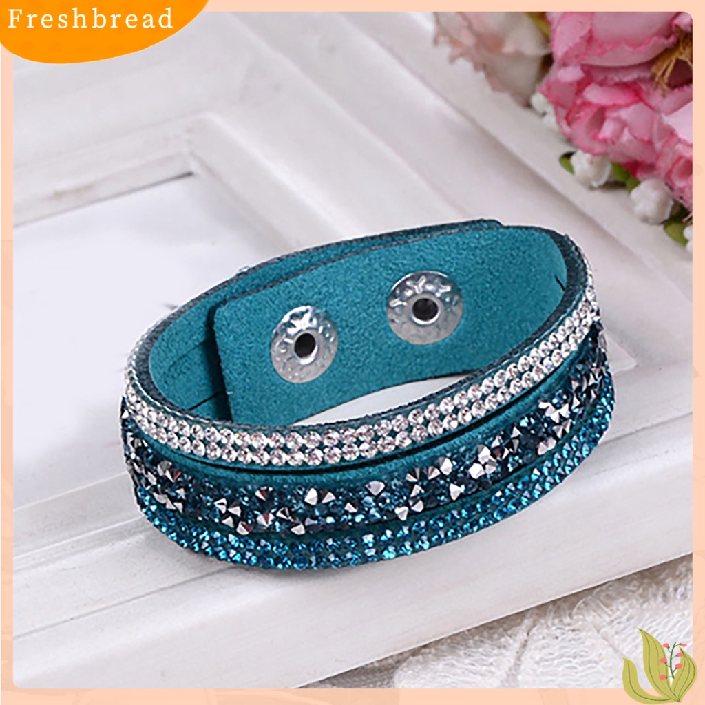 &lt; Freshbread &gt; Wanita Fashion Gelang Tangan Kulit Imitasi Kristal Berlian Imitasi Untuk Hadiah Perjamuan Pacaran