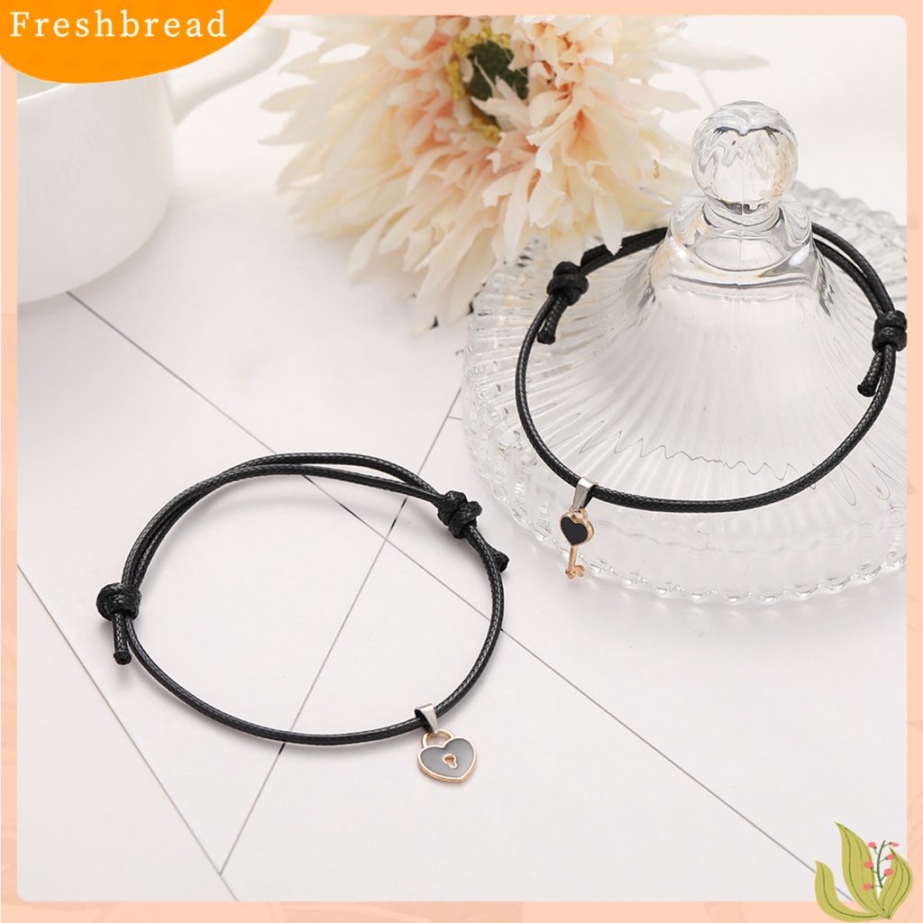 &lt; Freshbread &gt; 1pasang Gelang Couple ic Adjustable Tali Kepang Elastis Retro Hias Hadiah Kunci Cinta Hati Wanita Pria Pesona Gelang Perhiasan Untuk Kehidupan Sehari-Hari