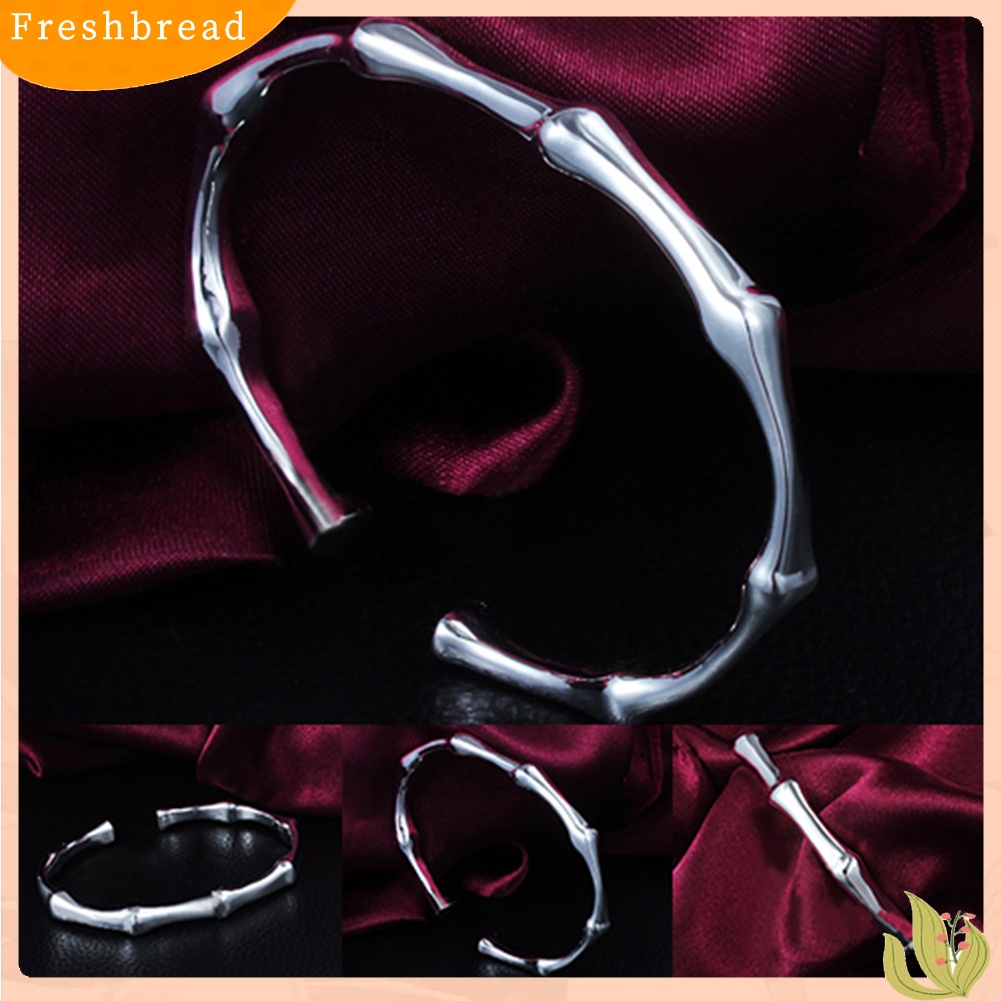 &lt; Freshbread &gt; Fashion Wanita Perak Berlapis Bangle Hadiah Bambu Pembukaan Bersama Manset Gelang