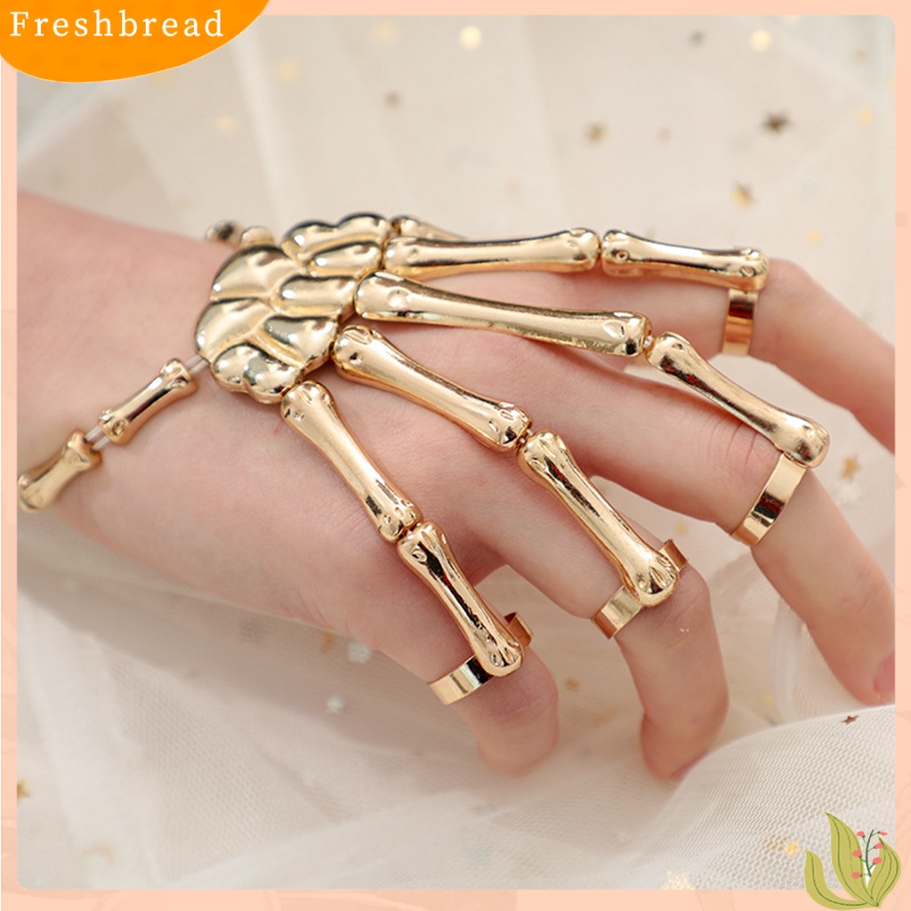 &lt; Freshbread &gt; Gelang Tangan Tangan Tengkorak Elastisitas Alloy Gothic Skeleton Halloween Cincin Bracelet Untuk Klub Malam