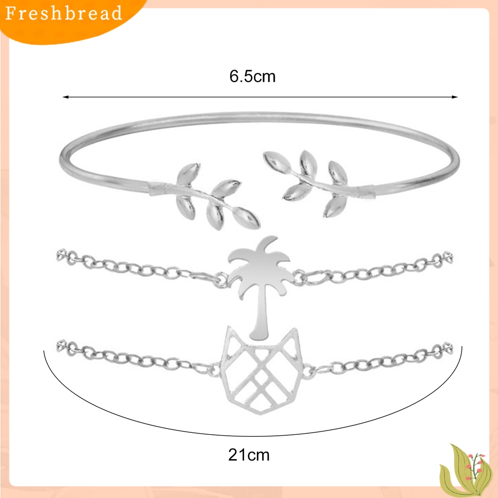 &lt; Freshbread &gt; 3Pcs/Set Kreatif All-match Adjustable Daun Pohon Kelapa Gelang Manset Bangle Perhiasan Aksesori