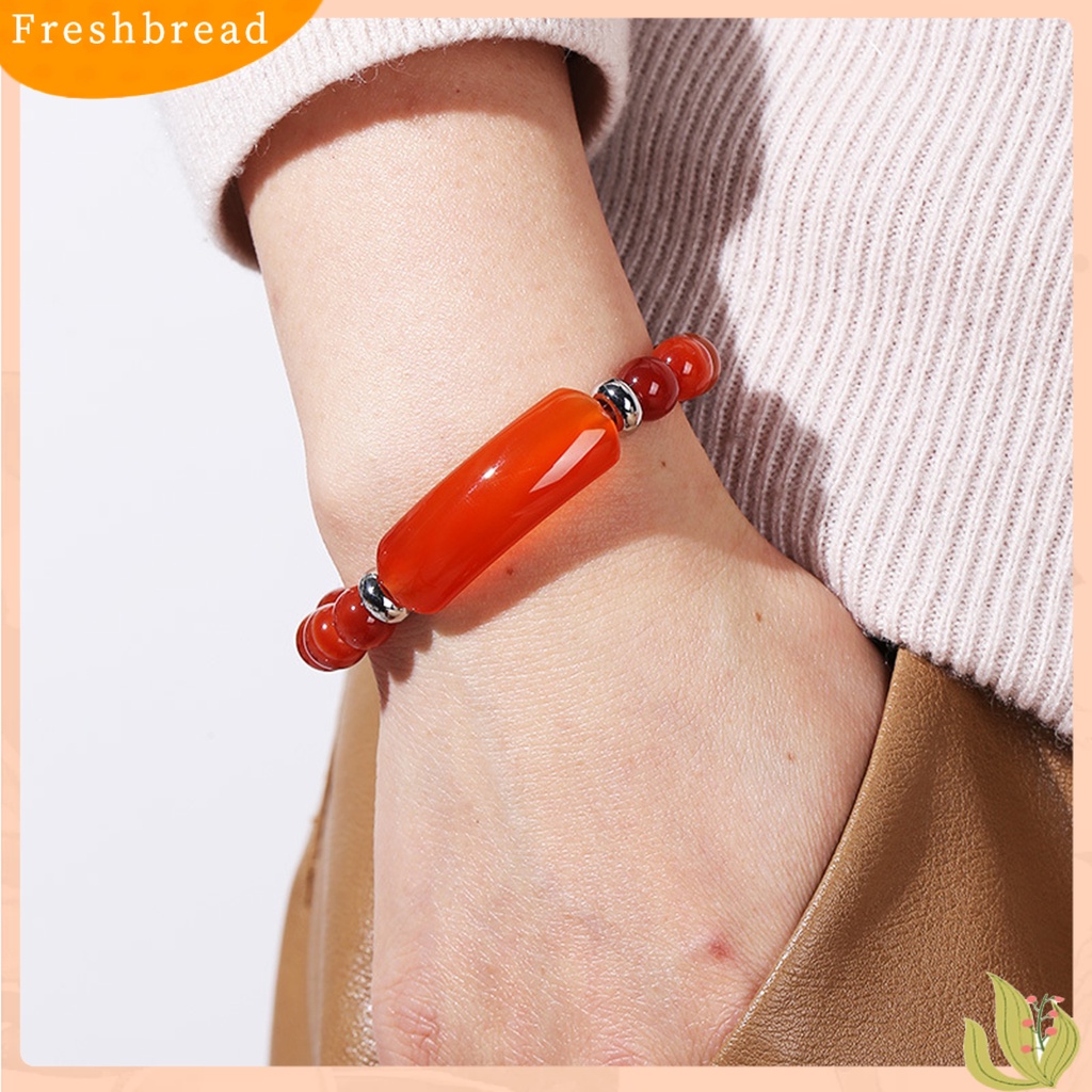 &lt; Freshbread &gt; Wanita Gelang 8mm Bulat Manik-Manik Batu Alam Elegan Merah Muda Faux Kristal Jembatan Wanita Gelang Fashion Perhiasan