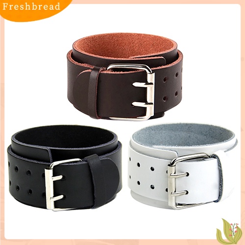 &lt; Freshbread &gt; Adjustable 2lapisan Gelang Kulit Imitasi Pria Gesper Cuff Bangle Bracelet