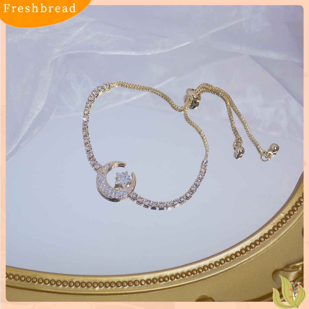 &lt; Freshbread &gt; Sparkling Cubic Zirconia Bentuk Bulan Sabit Bintang Gelang Perhiasan Dekorasi